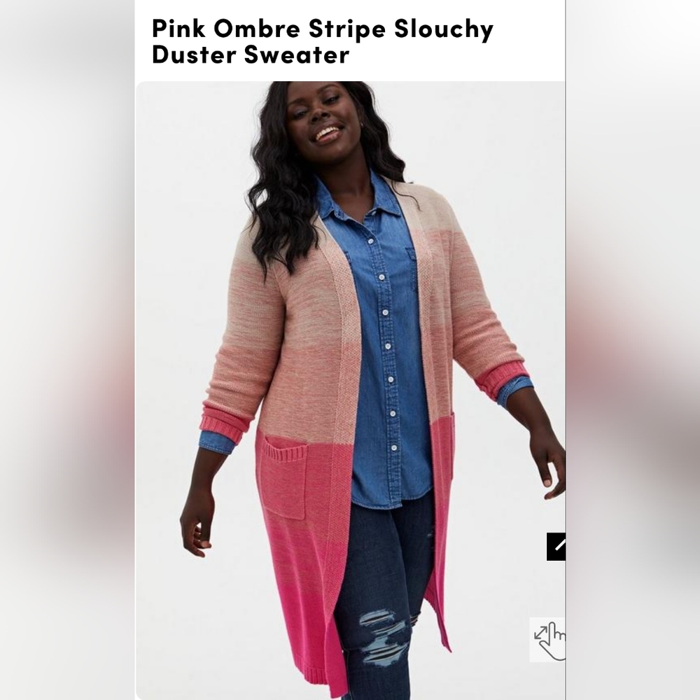 Torrid Pink Ombre Stripe Slouchy Duster Sweater Size 0